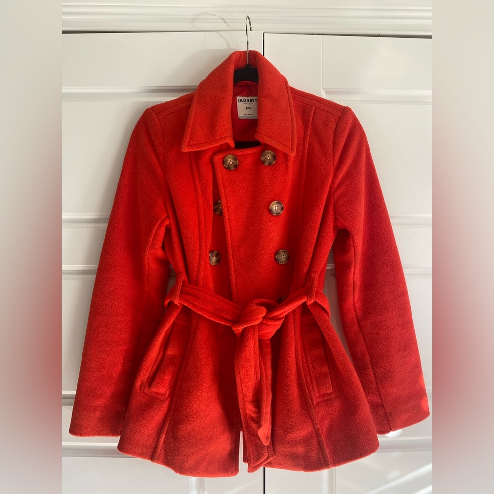 Old Navy fleece belted pea coat. Sz. S. Clean & in EUC. Very warm & comfy.